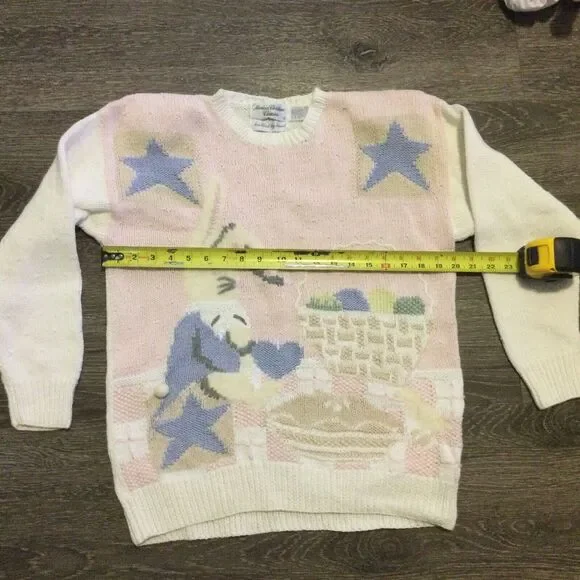Vintage Rabbit Bunny Pastel Sweater M Cottage Core Y2K - Picture 4 of 9